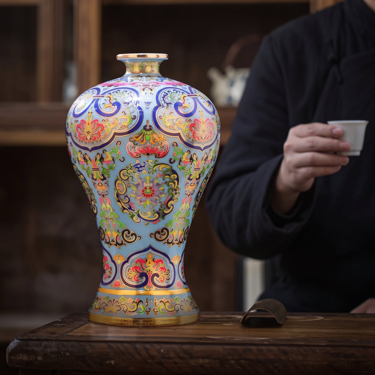Enamel-colored Plum Jar, Chinese Porcelain, Retro Chinese-style Vase, Royal Style, Living Room Vase, Asian Home Decoration Item