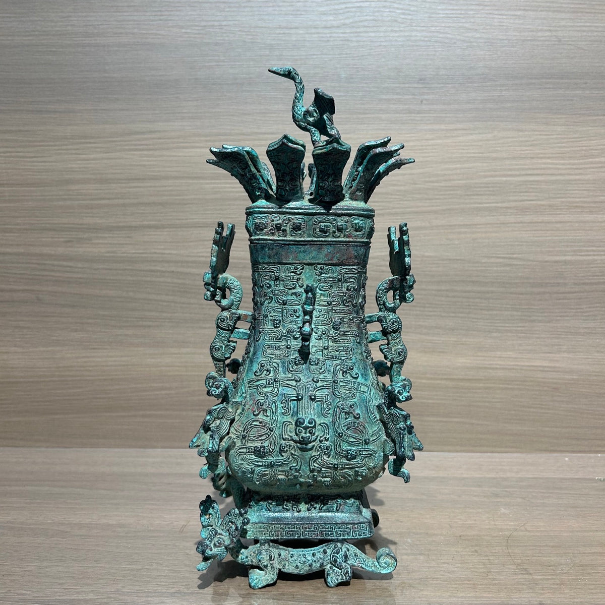 （Lotus Crane Square Vase）Copper products, vintage decorations, furniture accessories, tabletop ornaments