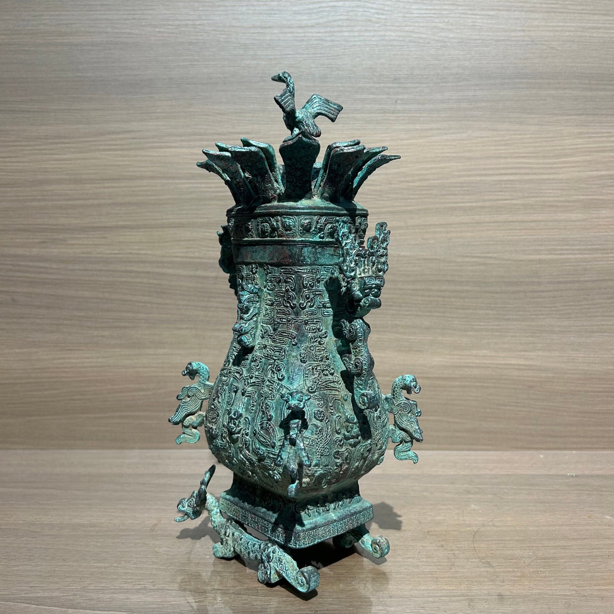 （Lotus Crane Square Vase）Copper products, vintage decorations, furniture accessories, tabletop ornaments