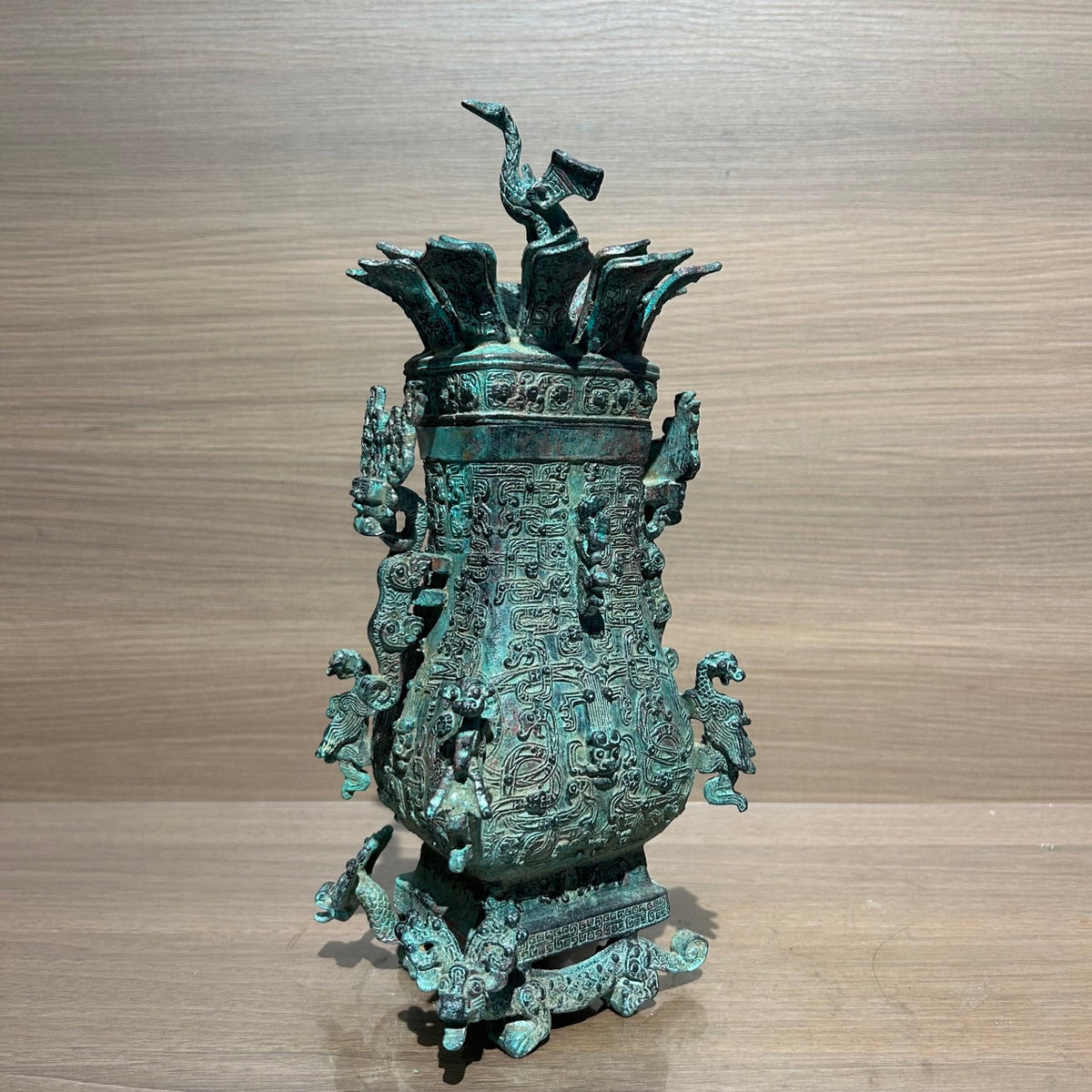 （Lotus Crane Square Vase）Copper products, vintage decorations, furniture accessories, tabletop ornaments