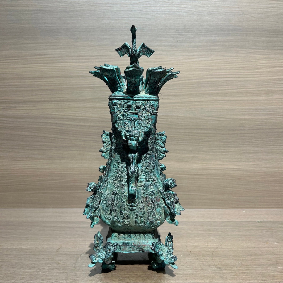 （Lotus Crane Square Vase）Copper products, vintage decorations, furniture accessories, tabletop ornaments