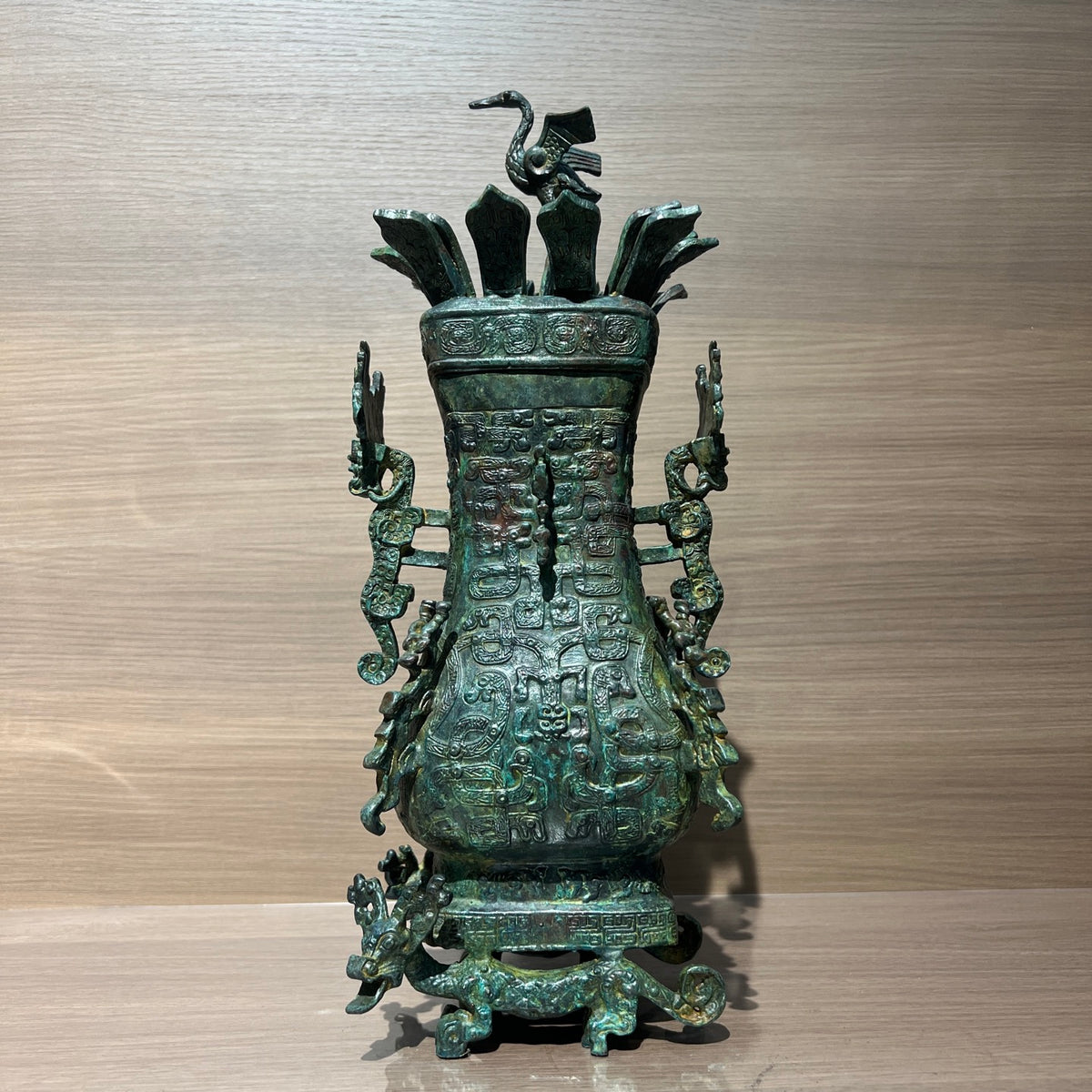 （Lotus Crane Square Vase）Copper products, vintage decorations, furniture accessories, tabletop ornaments