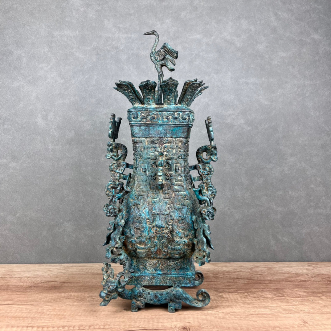 （Lotus Crane Square Vase）Copper products, vintage decorations, furniture accessories, tabletop ornaments