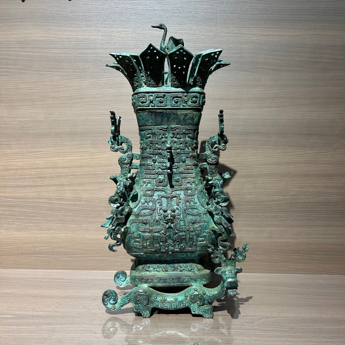 （Lotus Crane Square Vase）Copper products, vintage decorations, furniture accessories, tabletop ornaments