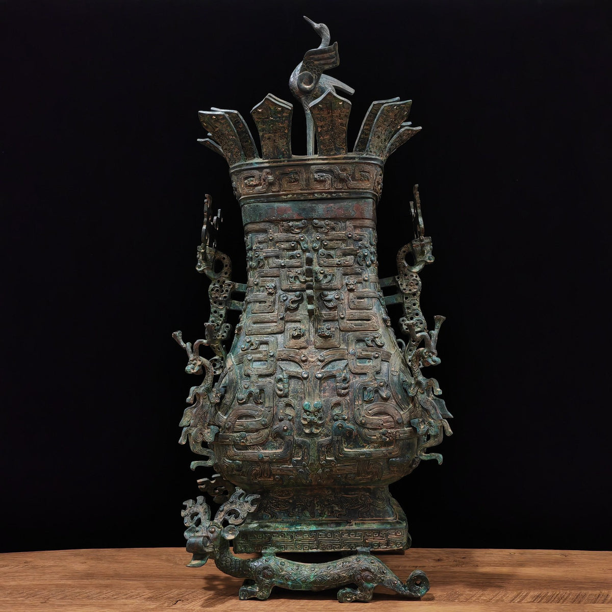 （Lotus Crane Square Vase）Copper products, vintage decorations, furniture accessories, tabletop ornaments