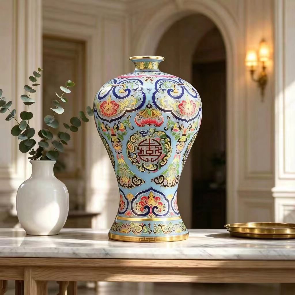 Enamel-colored Plum Jar, Chinese Porcelain, Retro Chinese-style Vase, Royal Style, Living Room Vase, Asian Home Decoration Item
