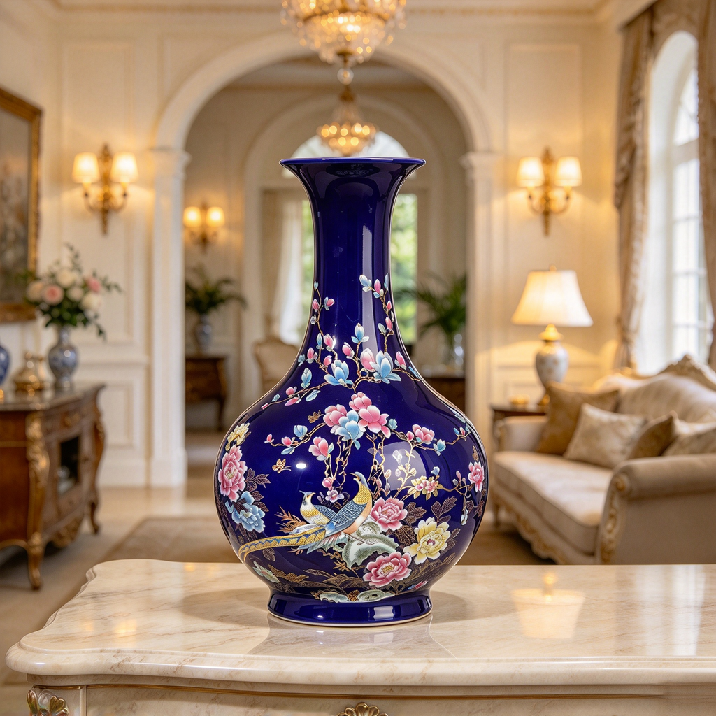 Gemstone blue vase  Chinese porcelain vase  Retro style vase  Oriental style decoration  Tableware ceramic vase