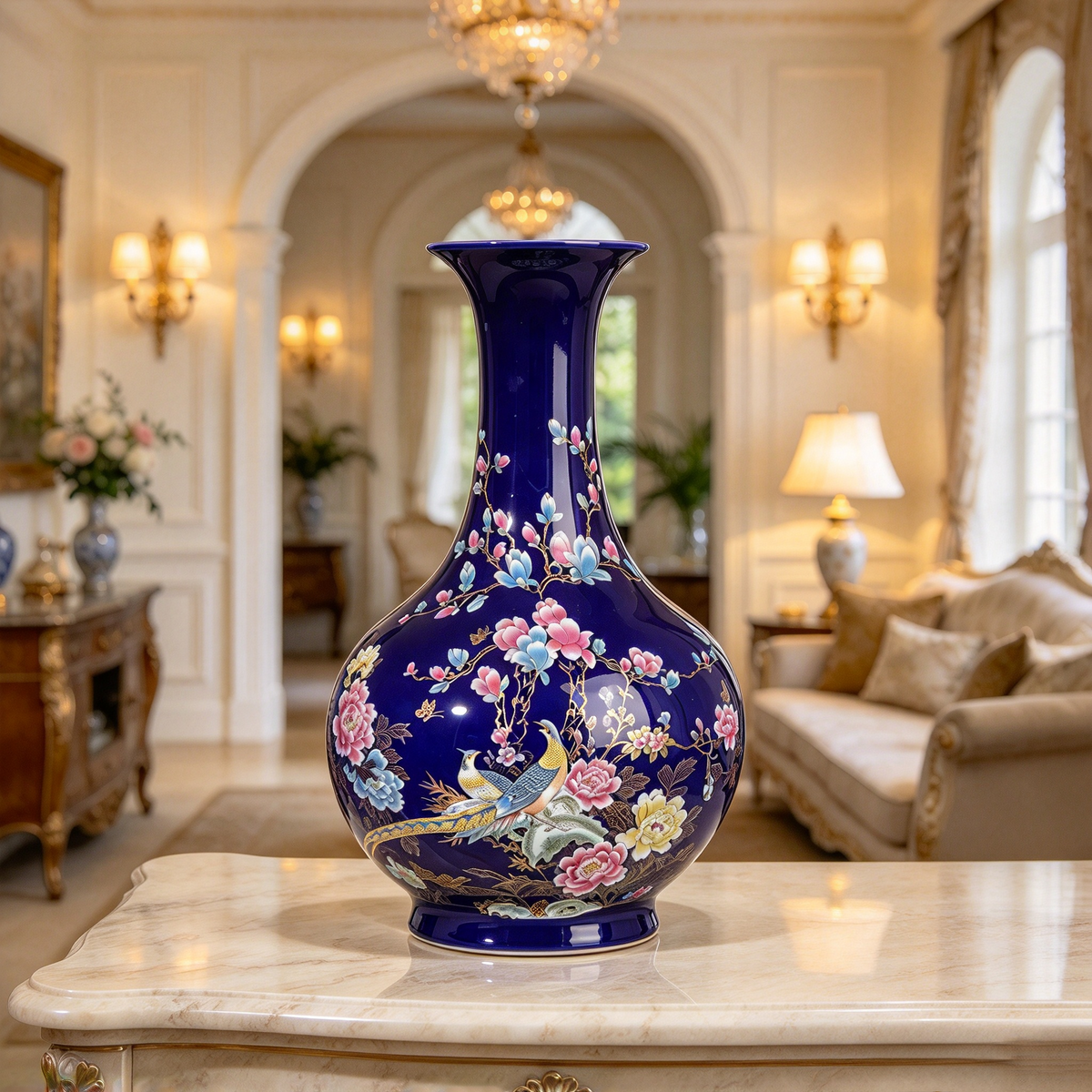 Gemstone blue vase  Chinese porcelain vase  Retro style vase  Oriental style decoration  Tableware ceramic vase