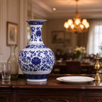 Blue and white porcelain, living room, display cabinet, entrance hall, flower vase and flower arrangement decorations, Asian decorations