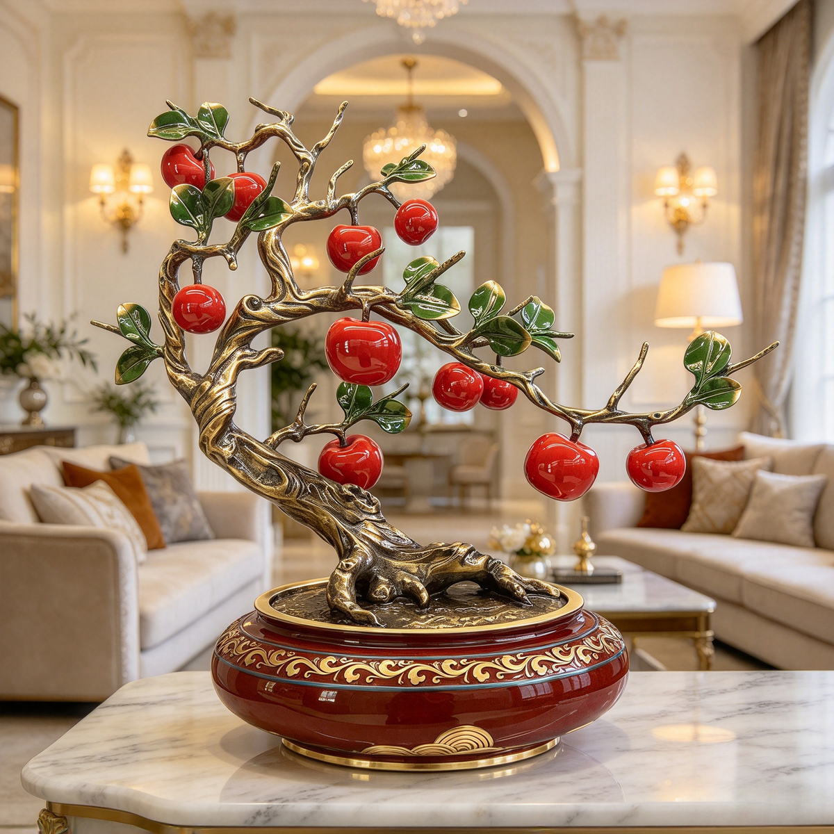 Apple tree, Peace fruit, flower pot, Christmas gift, table vase, copperware entrance hall and living room decoration, office ornaments