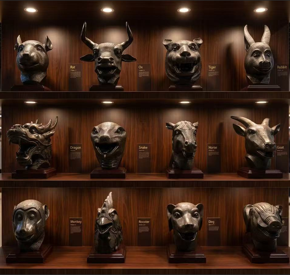 The twelve animal head replicas of the Summer Palace - a kind of gift collection item - are metal animal statues.