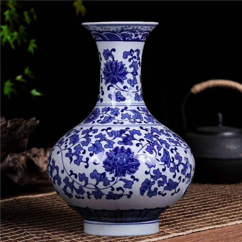 Blue and white porcelain, living room, display cabinet, entrance hall, flower vase and flower arrangement decorations, Asian decorations