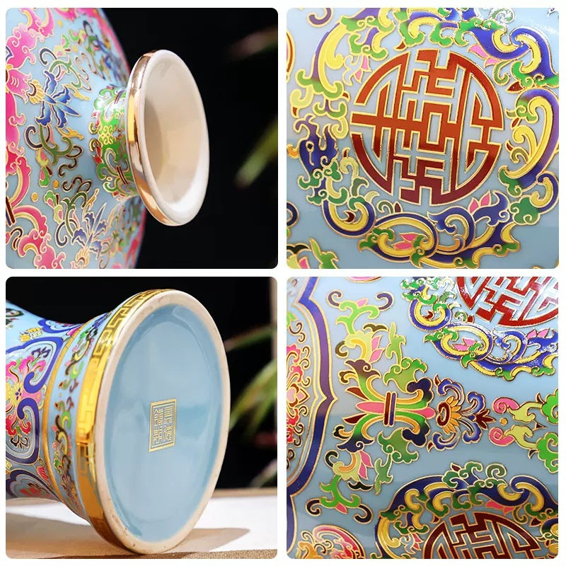 Enamel-colored Plum Jar, Chinese Porcelain, Retro Chinese-style Vase, Royal Style, Living Room Vase, Asian Home Decoration Item