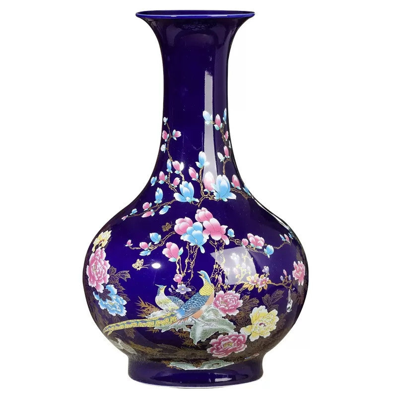 Gemstone blue vase  Chinese porcelain vase  Retro style vase  Oriental style decoration  Tableware ceramic vase