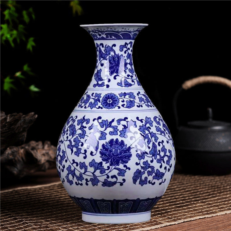 Blue and white porcelain, living room, display cabinet, entrance hall, flower vase and flower arrangement decorations, Asian decorations