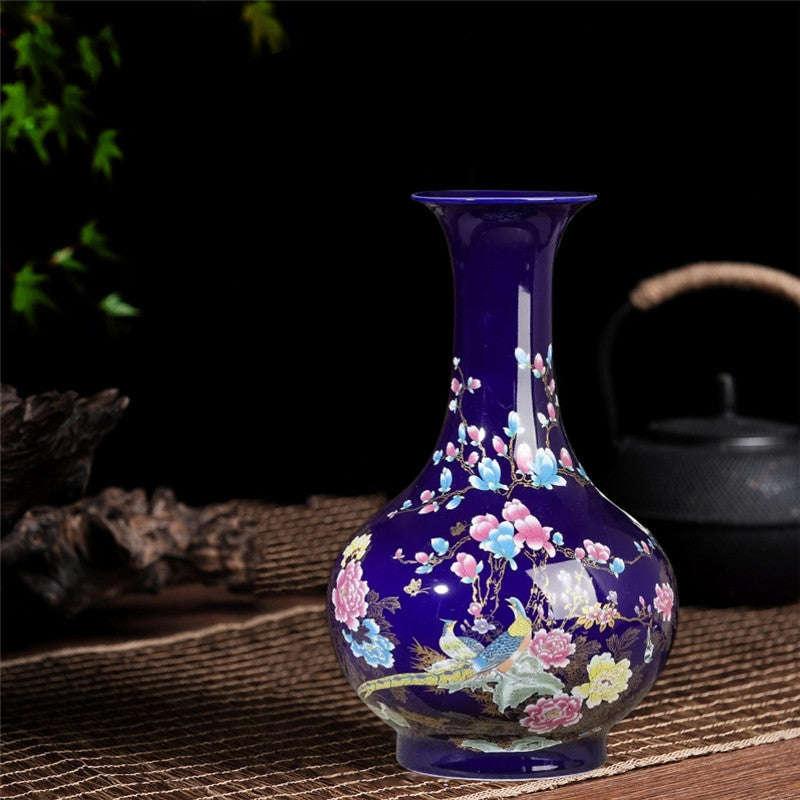 Gemstone blue vase  Chinese porcelain vase  Retro style vase  Oriental style decoration  Tableware ceramic vase