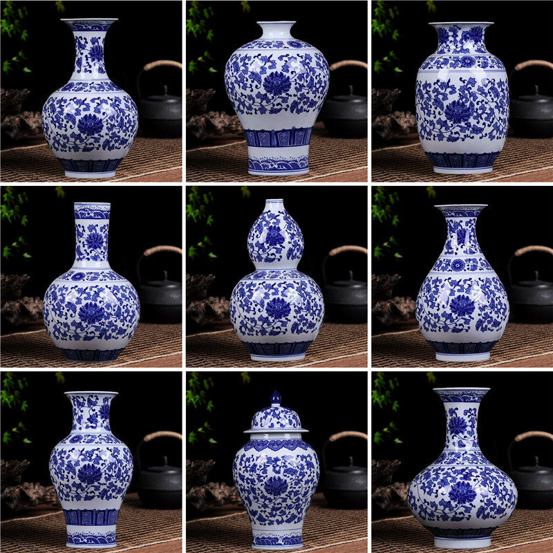 Blue and white porcelain, living room, display cabinet, entrance hall, flower vase and flower arrangement decorations, Asian decorations