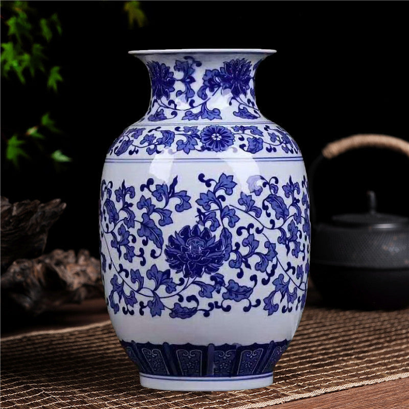 Blue and white porcelain, living room, display cabinet, entrance hall, flower vase and flower arrangement decorations, Asian decorations