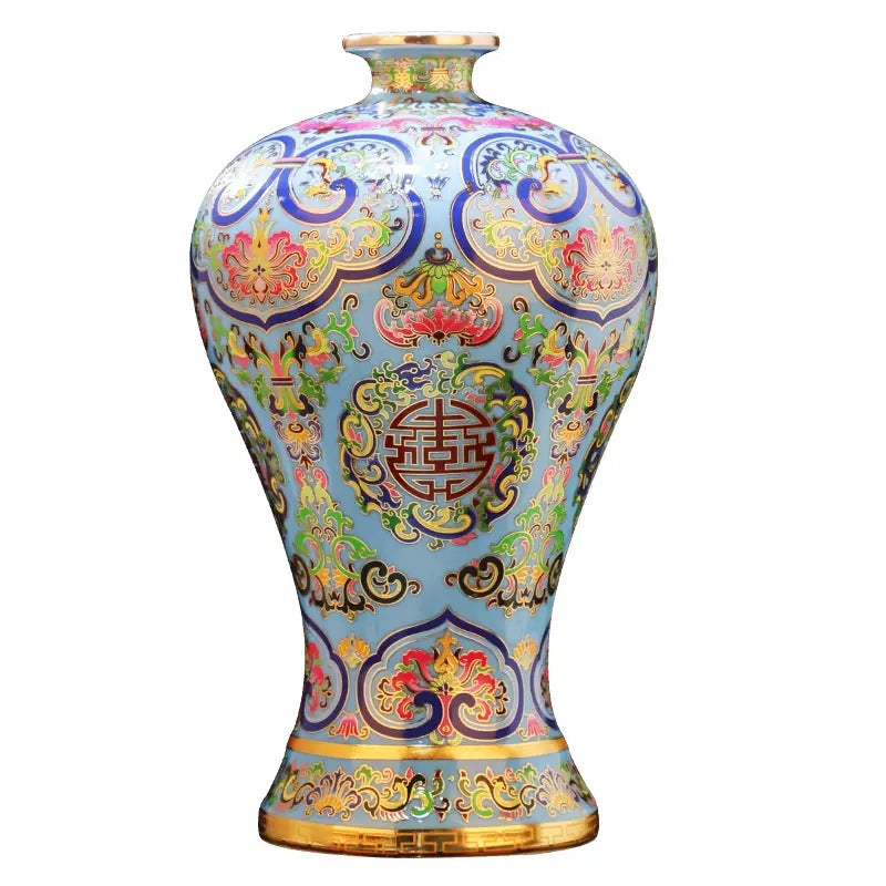 Enamel-colored Plum Jar, Chinese Porcelain, Retro Chinese-style Vase, Royal Style, Living Room Vase, Asian Home Decoration Item