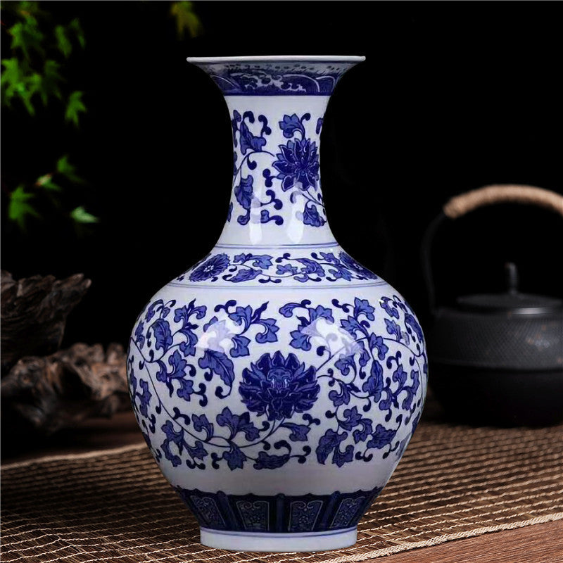 Blue and white porcelain, living room, display cabinet, entrance hall, flower vase and flower arrangement decorations, Asian decorations