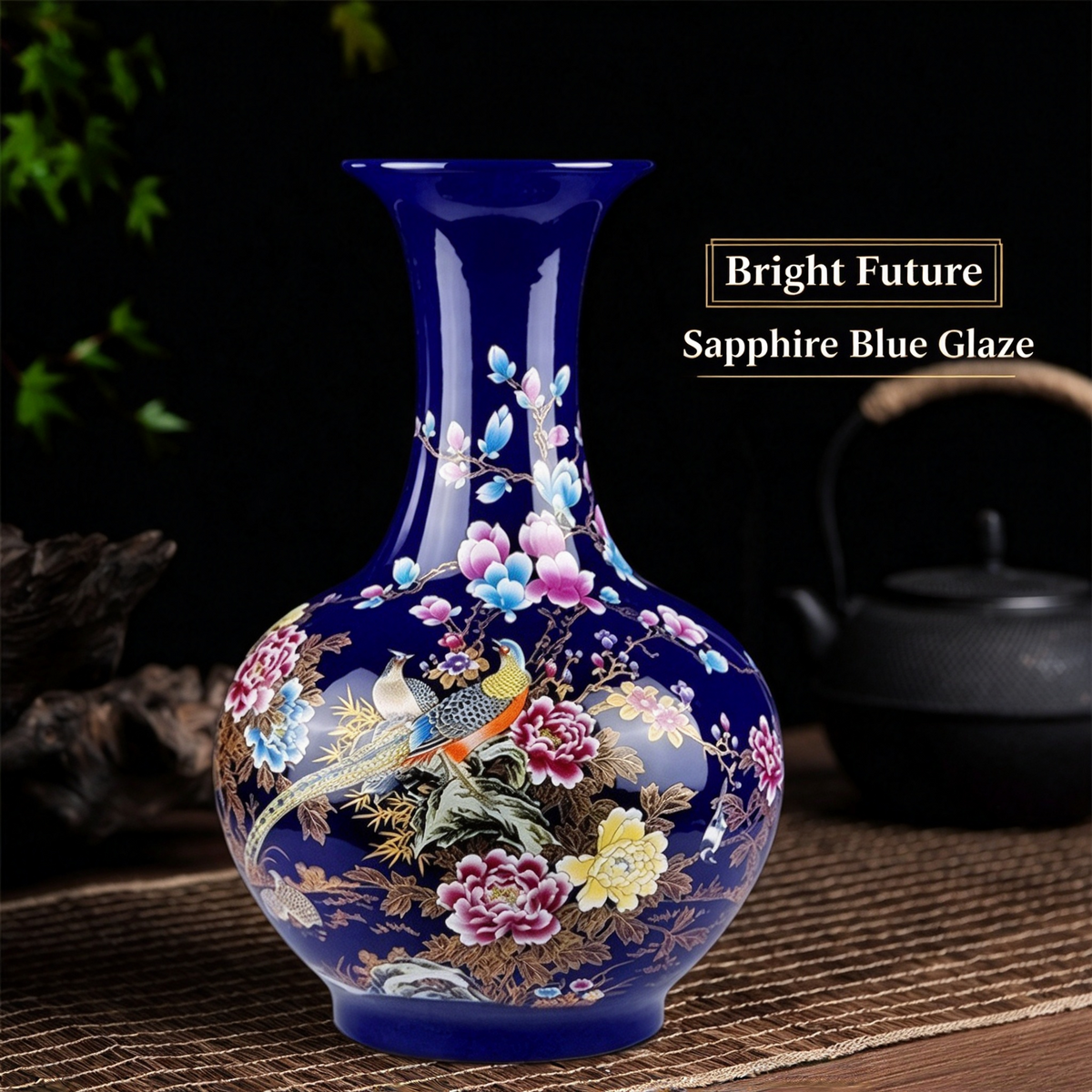 Gemstone blue vase  Chinese porcelain vase  Retro style vase  Oriental style decoration  Tableware ceramic vase