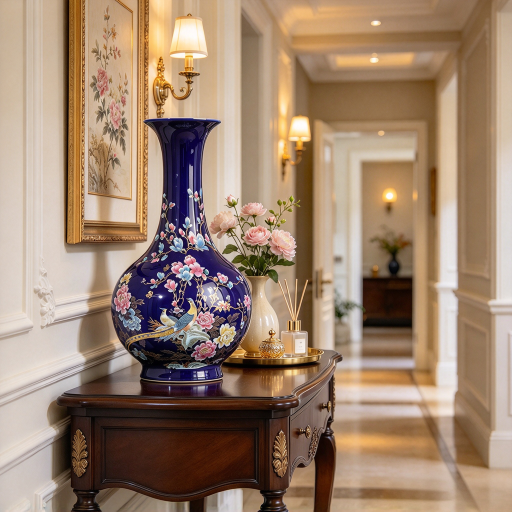 Gemstone blue vase  Chinese porcelain vase  Retro style vase  Oriental style decoration  Tableware ceramic vase