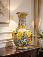 Qianlong Hexagonal Porcelain Vase, a painted ceramic decoration vase with Chinese ancient style, suitable for home display