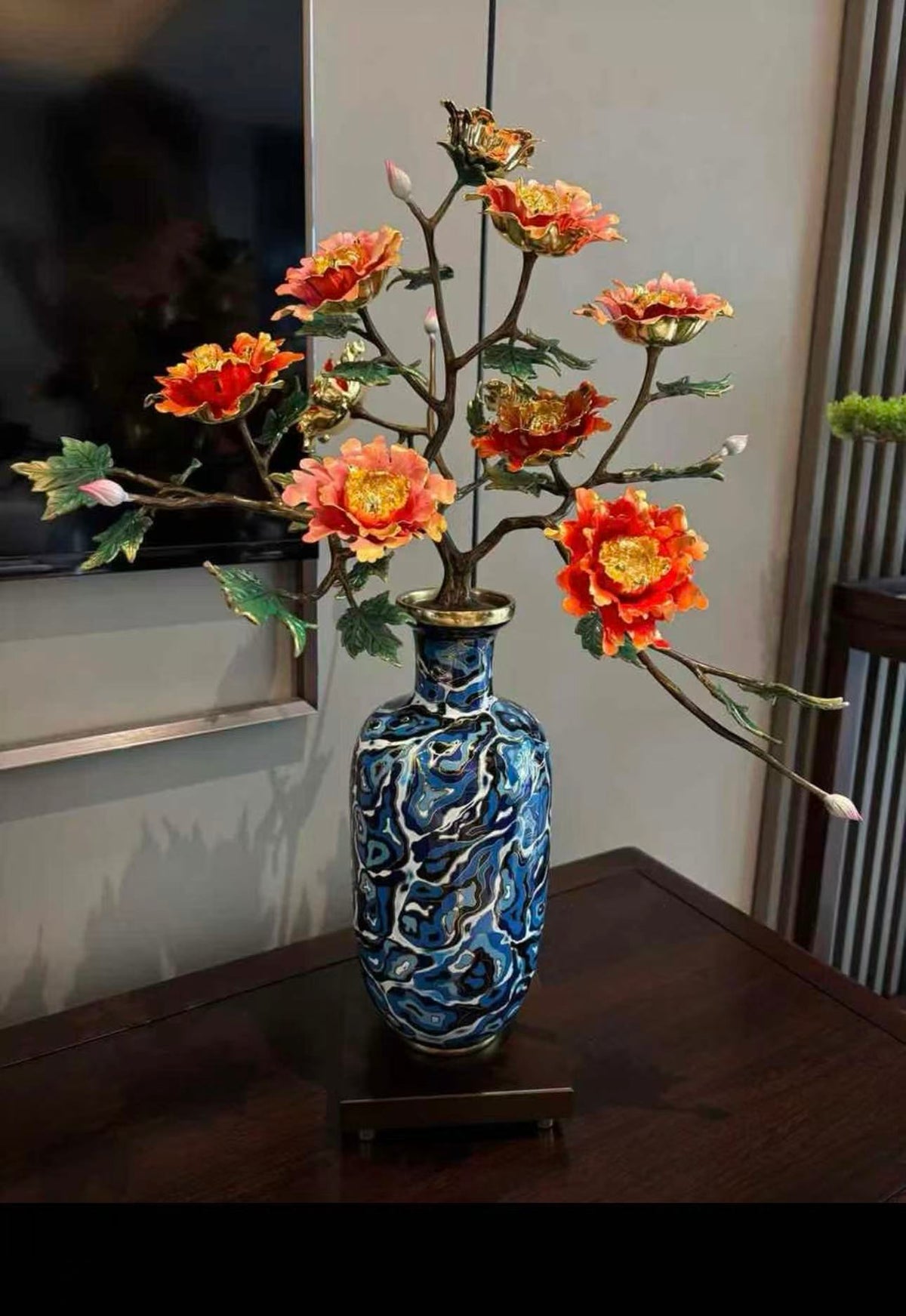 Copper decorative items, bouquets, colorful flowers, peony vase, wedding decoration vase, table vase, metal entrance hall living room decoration